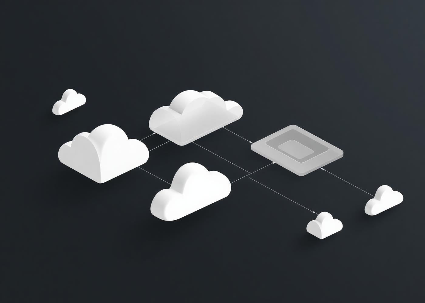 Isometric illustration of cloud services connected to compute resources