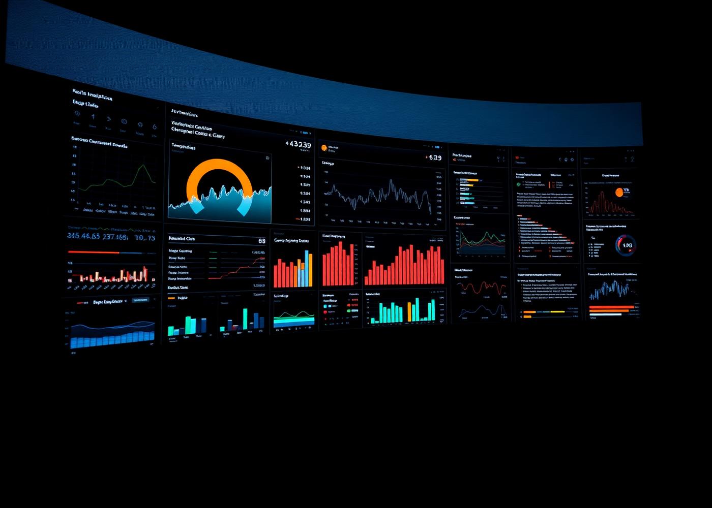 Analytics dashboard showing multiple charts and metrics on a large monitor